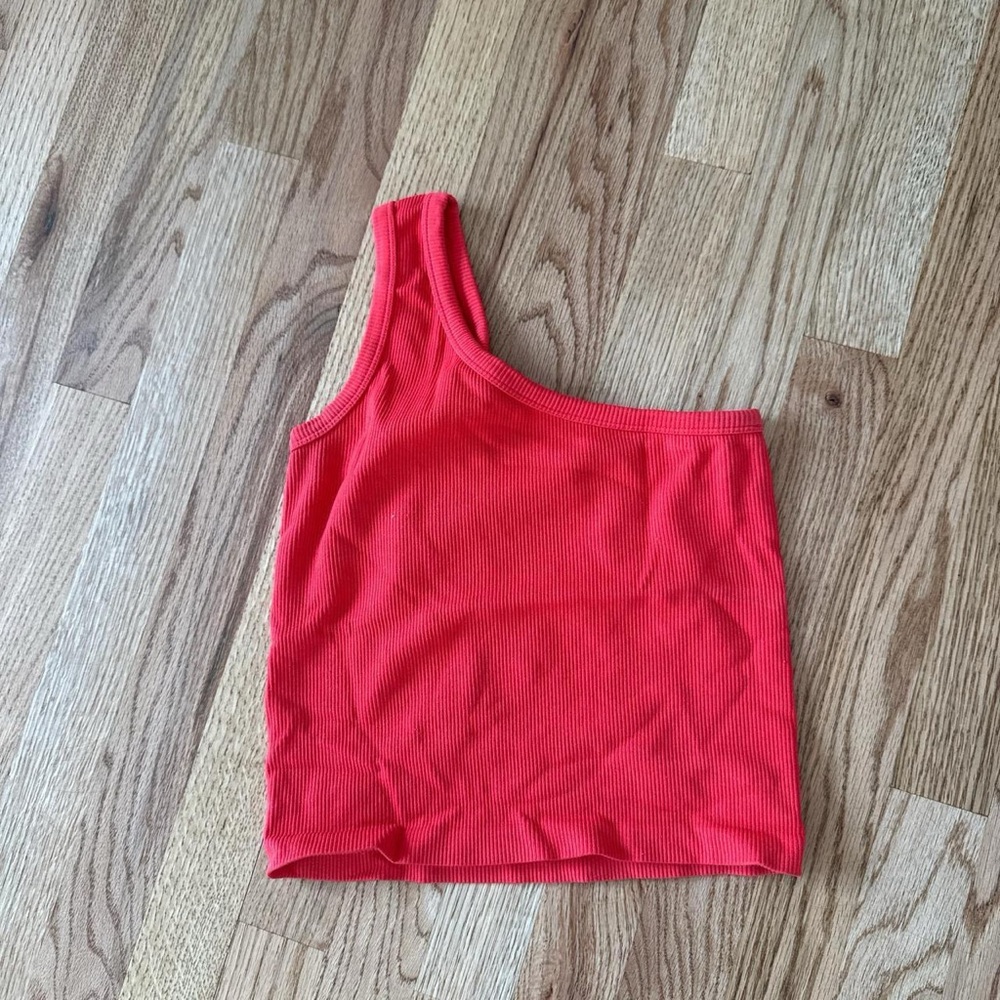 Red Asymmetrical Sleeveless Tank Top